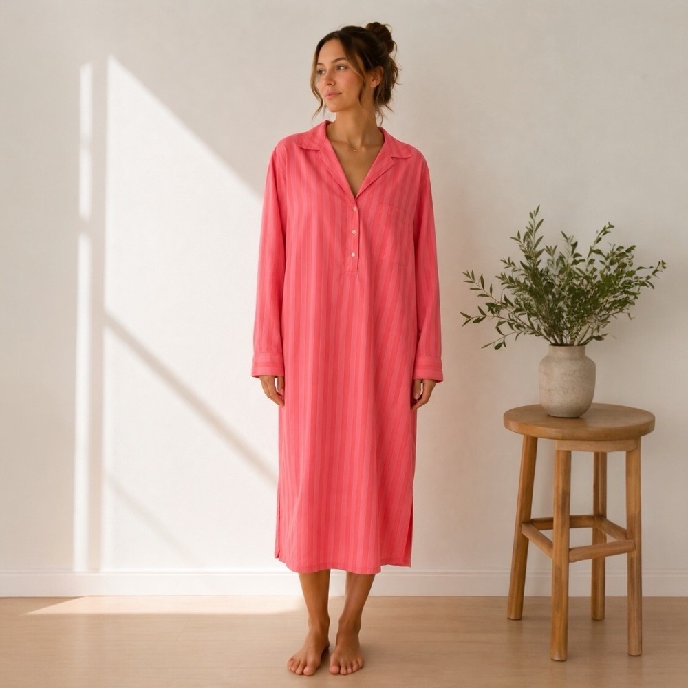 COTN Pink Pima Cotton Stripe Sleep Shirt Nightgown Size S